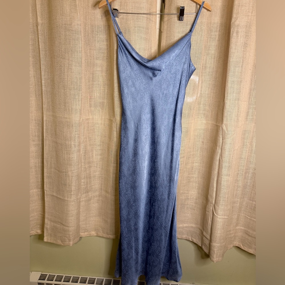 Altar'd State Shimmering Blue Eva Satin Midi Dress